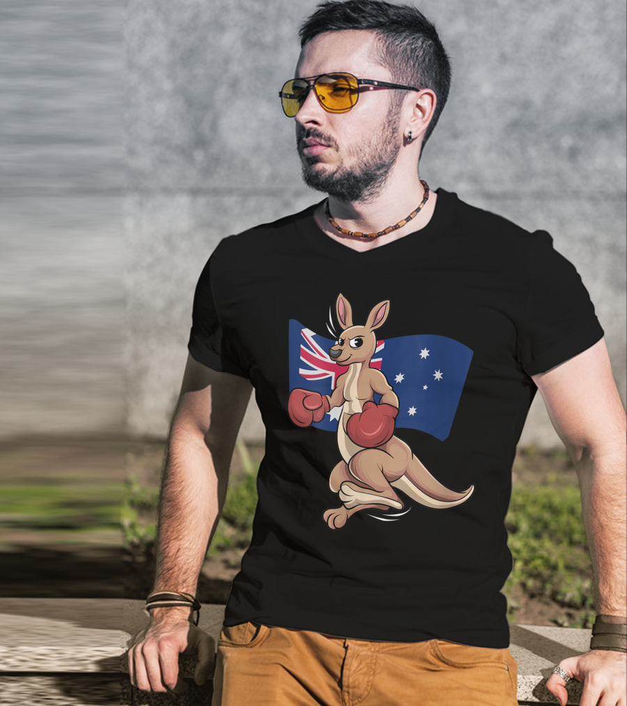 Cute Boxing Kangaroo Australian Flag Australia Day T-Shirt