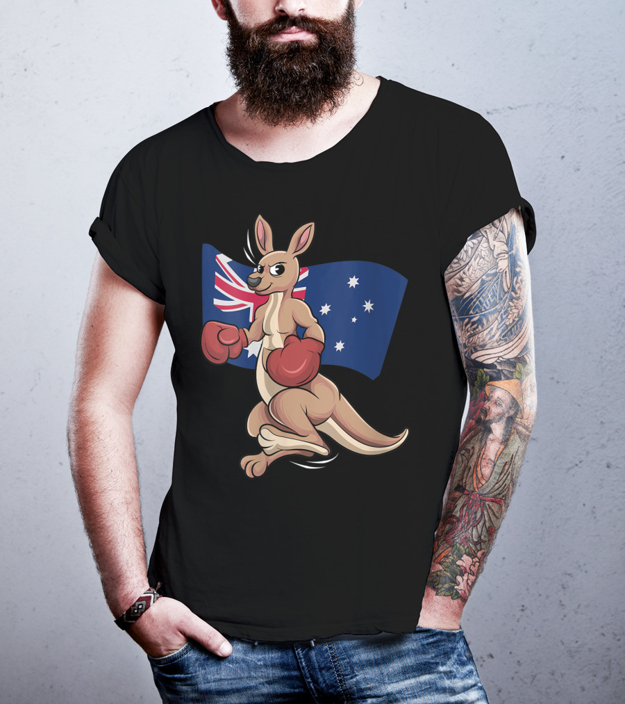 Cute Boxing Kangaroo Australian Flag Australia Day T-Shirt
