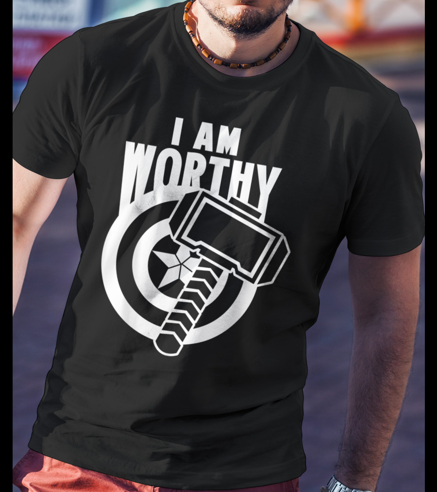 Captain America I Am Worthy Avengers Endgame Mjolnir Shield T-Shirt