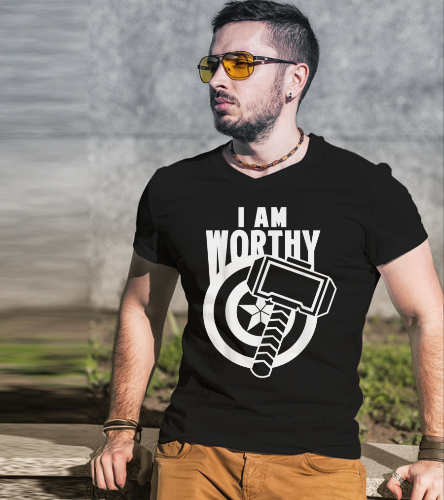 Captain America I Am Worthy Avengers Endgame Mjolnir Shield T-Shirt