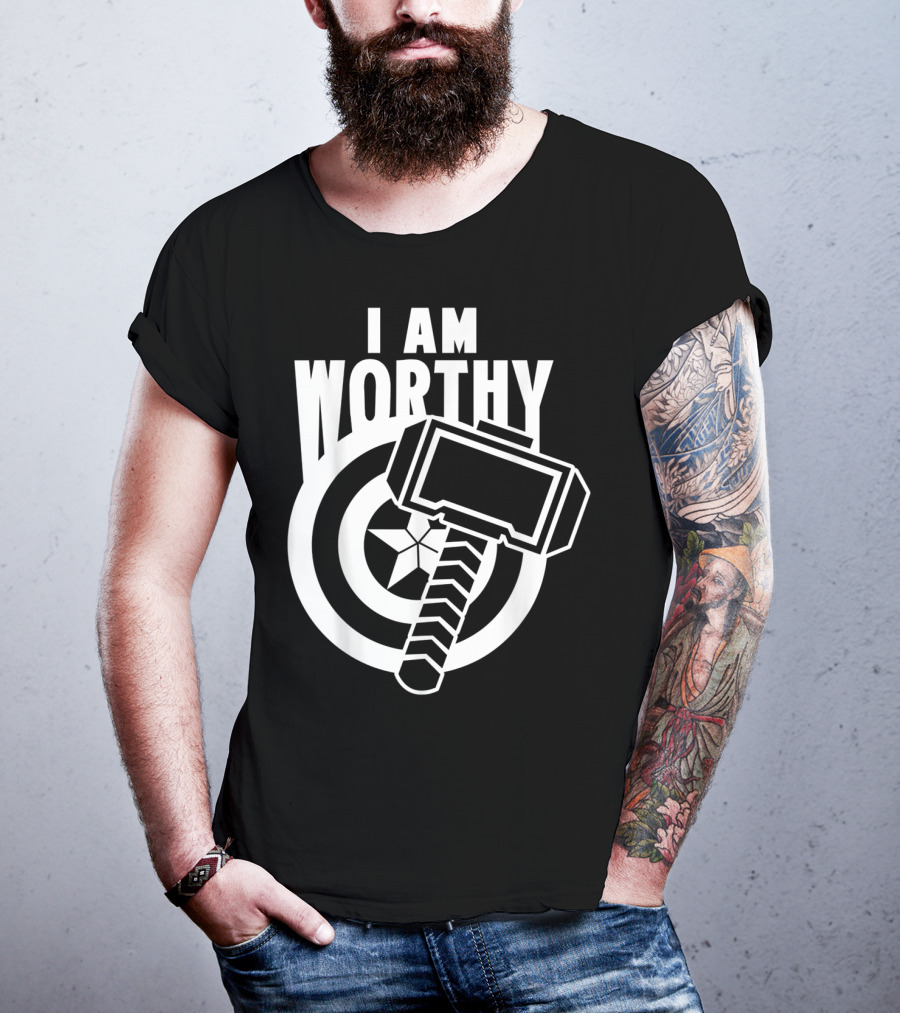 Captain America I Am Worthy Avengers Endgame Mjolnir Shield T-Shirt
