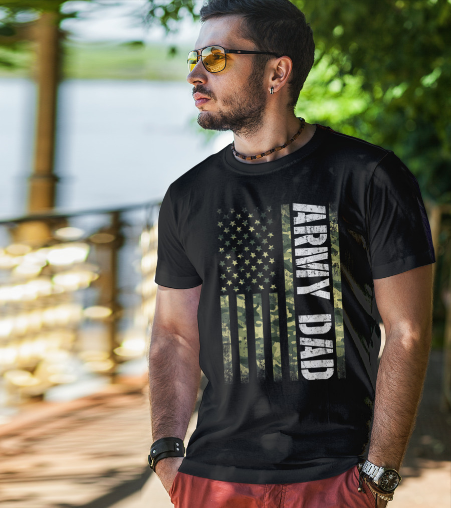 USA Camo Flag Army Dad T-Shirt