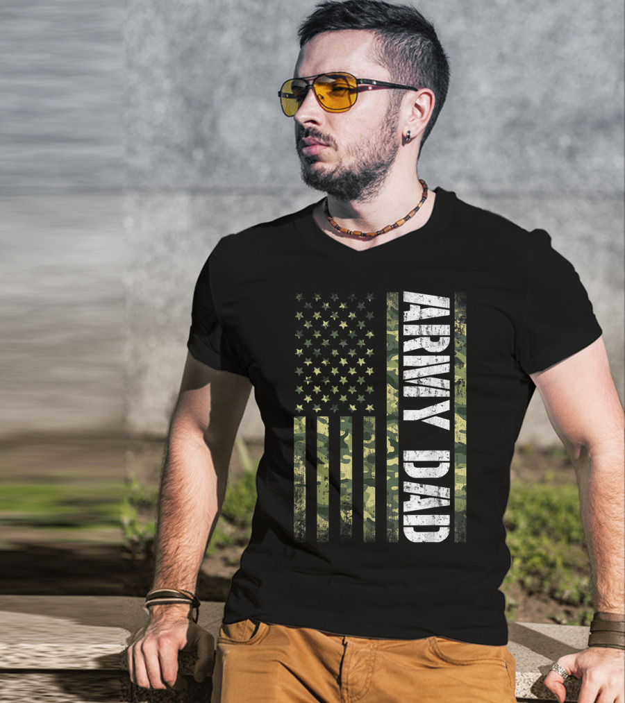 USA Camo Flag Army Dad T-Shirt
