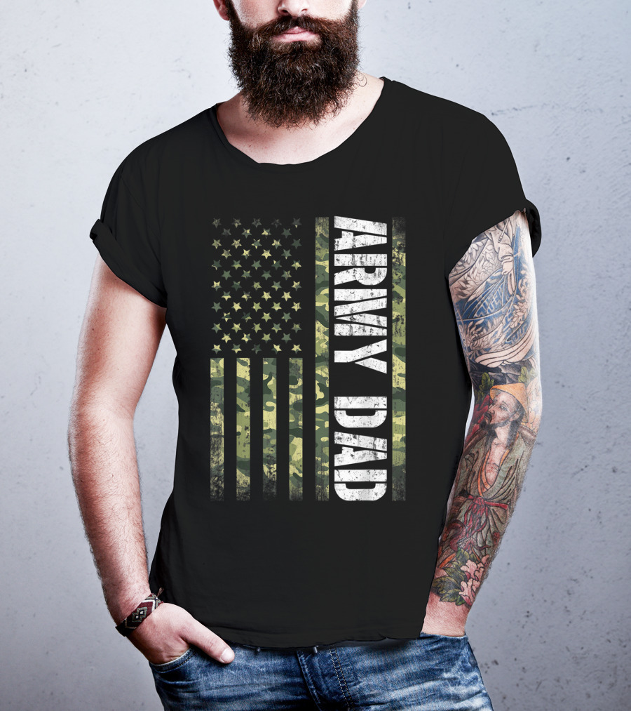 USA Camo Flag Army Dad T-Shirt