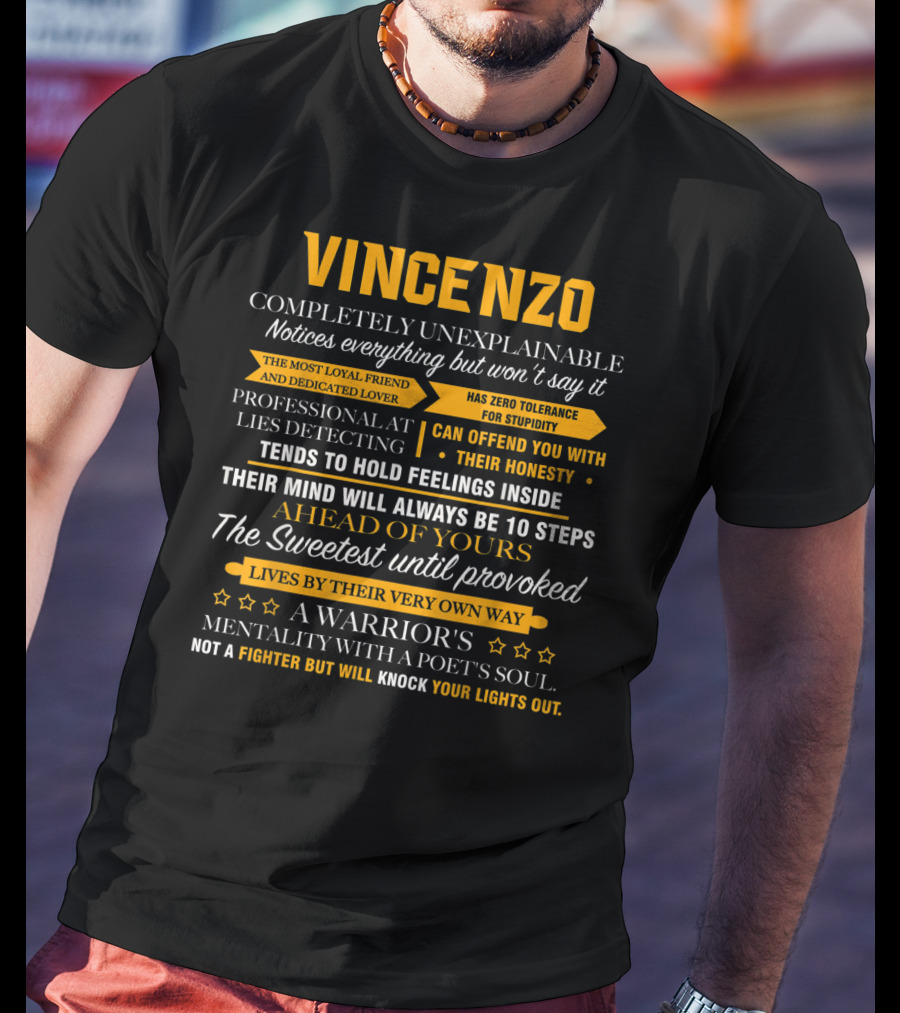Vincenzo Completely Unexplainable Notices Everything A Warrior's Mentality With A Poet's Soul T-Shirt