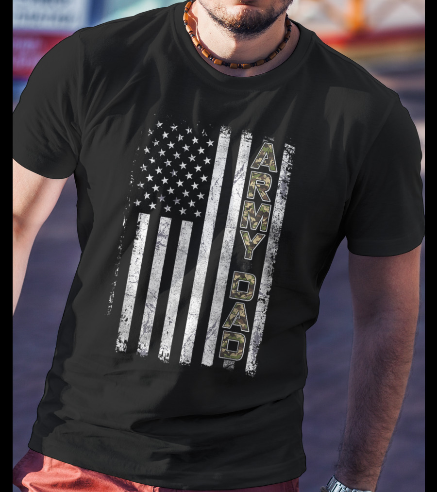 Army Dad Camouflage United States Flag Patriotic T-Shirt
