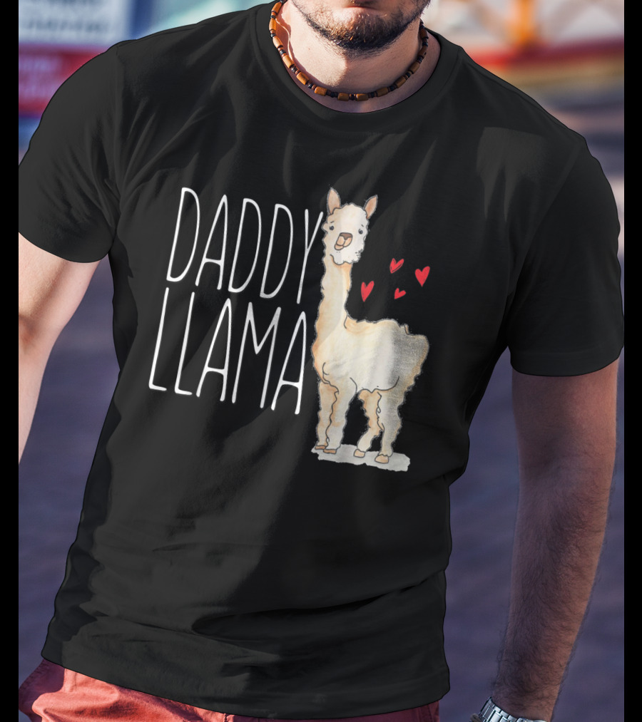 Daddy Llama Funny Matching Family Tribe Dad Hearts T-Shirt
