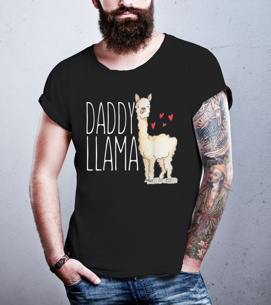 Daddy Llama Funny Matching Family Tribe Dad Hearts T-Shirt
