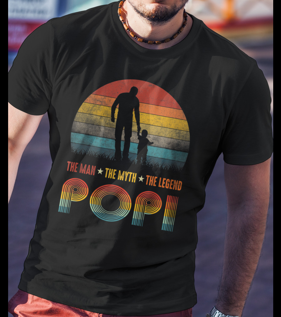 Popi The Man The Myth The Legend Vintage Silhouette Retro Sunset T-Shirt