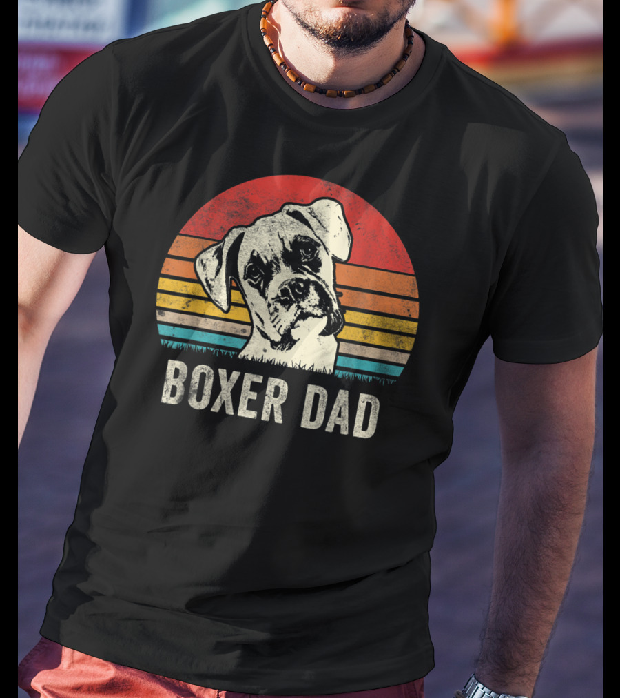 Boxer Dad Vintage Sunset Portrait Mens Daddy T-Shirt