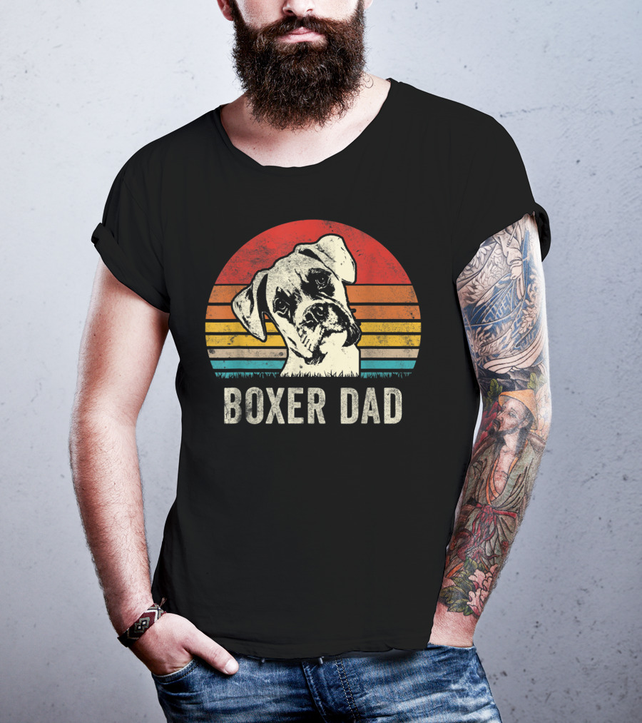 Boxer Dad Vintage Sunset Portrait Mens Daddy T-Shirt