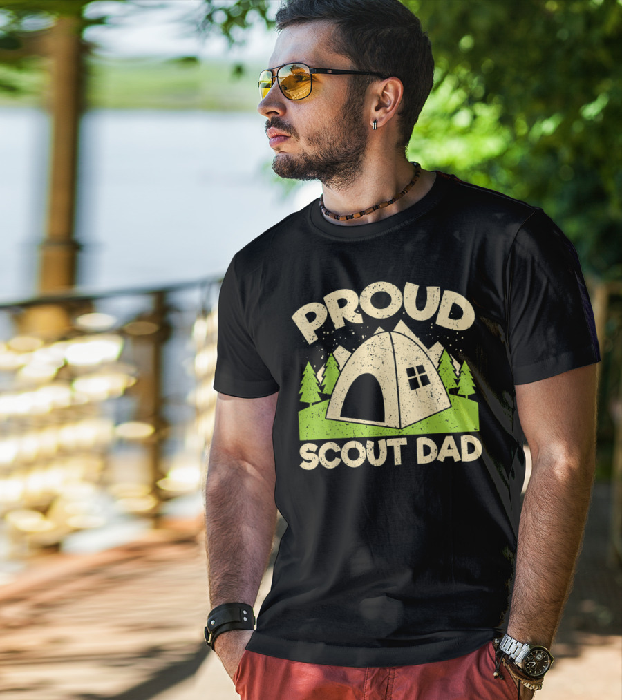 Proud Scout Dad Camping Tent With Trees T-Shirt