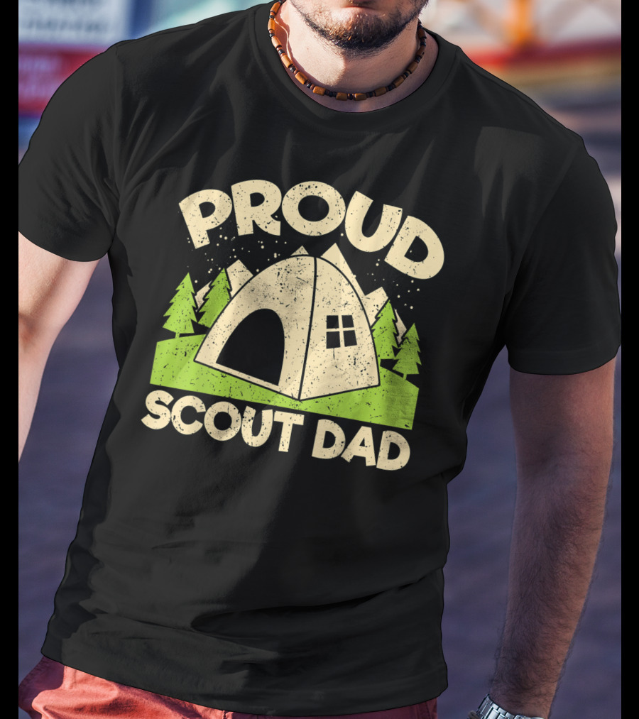 Proud Scout Dad Camping Tent With Trees T-Shirt