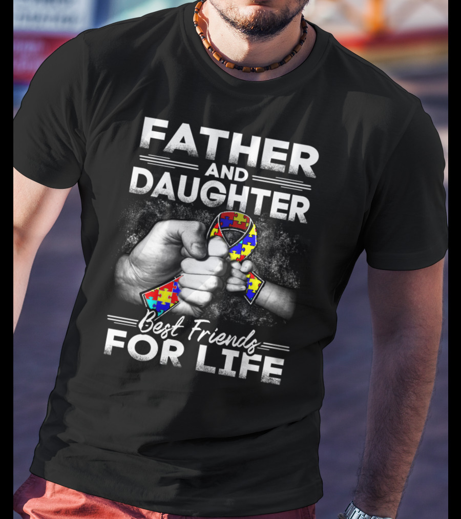 Father And Daughter Best Friends For Life Puzzle Ribbon Unity T-Shirt