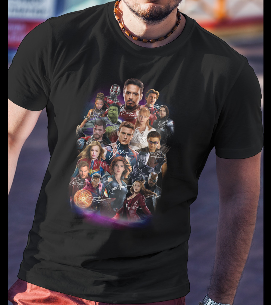 Avengers Characters Collage With Autographs T-Shirt