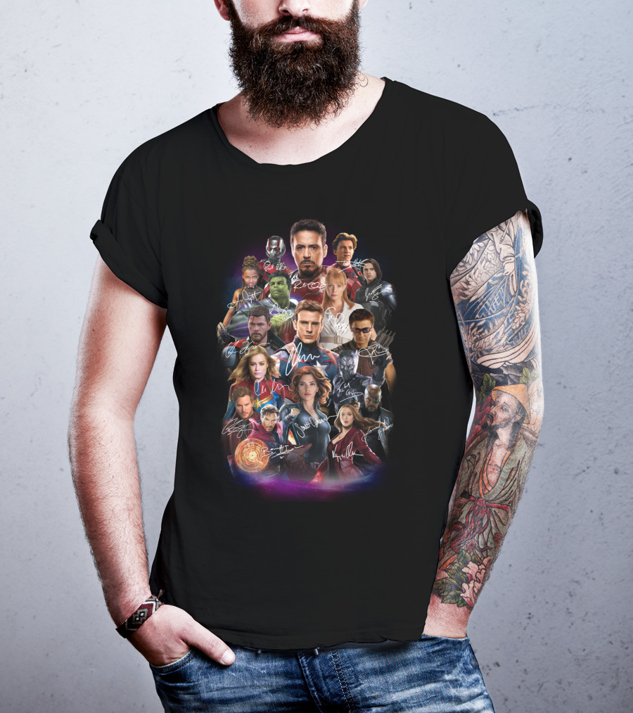 Avengers Characters Collage With Autographs T-Shirt