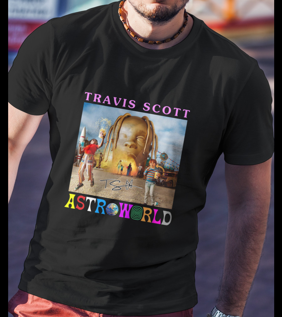TRAVIS SCOTT ASTROWORLD Album Cover With Iconic Head And Signature T-Shirt
