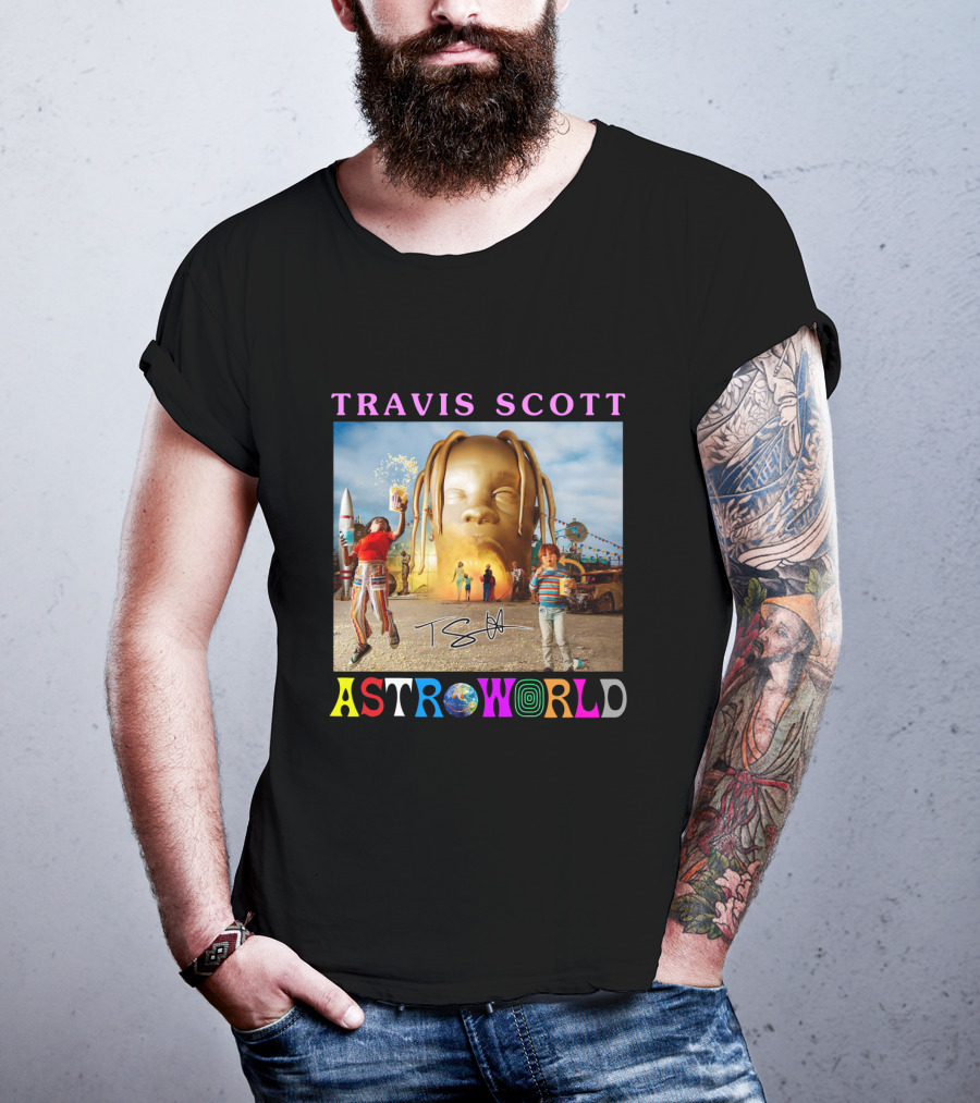 TRAVIS SCOTT ASTROWORLD Album Cover With Iconic Head And Signature T-Shirt