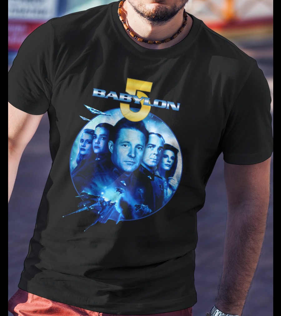 Babylon 5 Science Fiction Series Characters And Spaceship T-Shirt