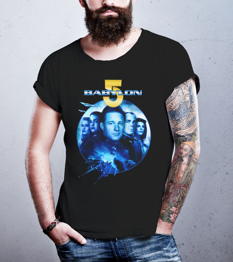 Babylon 5 Science Fiction Series Characters And Spaceship T-Shirt