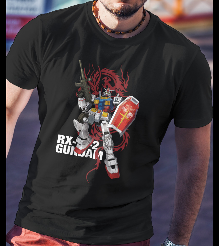 RX 78 2 Gundam Mobile Suit With Red Dragon Background T-Shirt