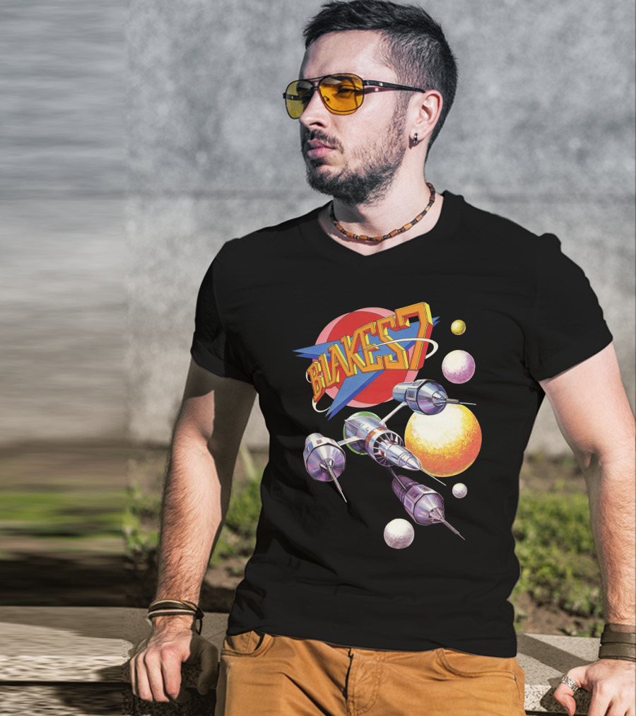 Blake's 7 Annual Retro Sci-Fi Spaceship And Planets T-Shirt