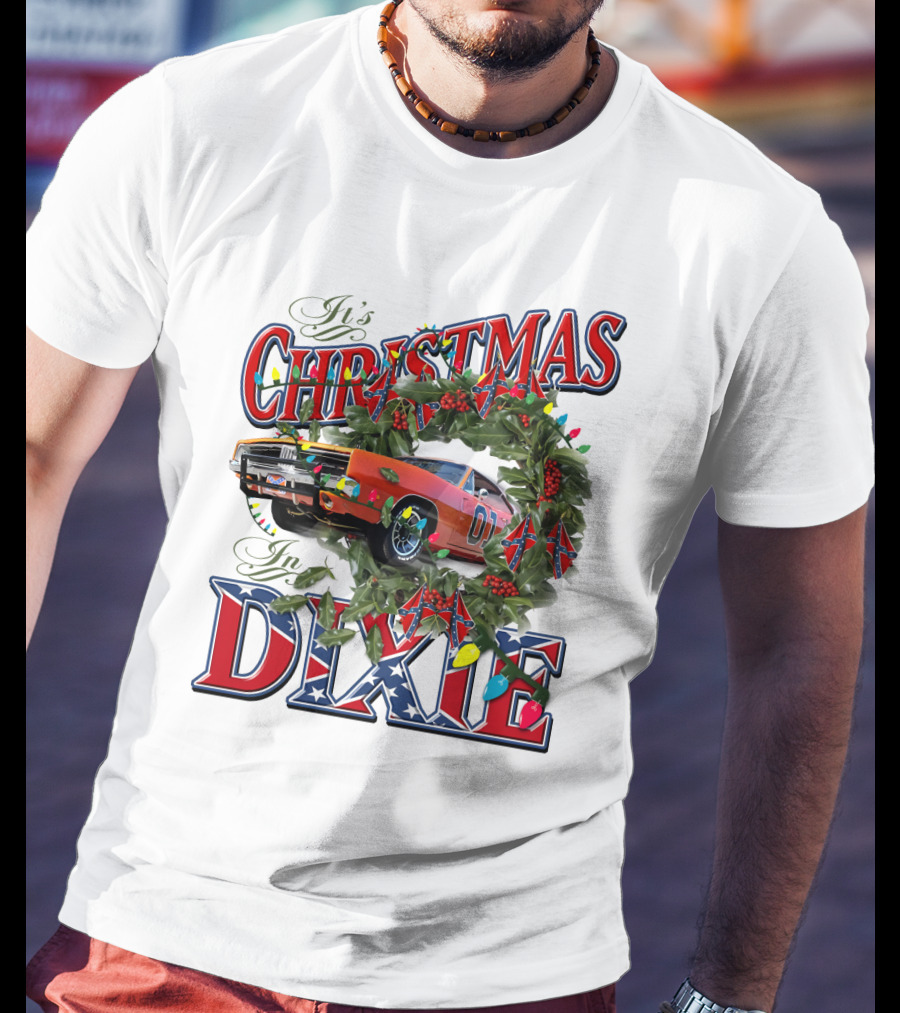 It's Christmas In Dixie 01 General Lee Car Wreath Lights T-Shirt