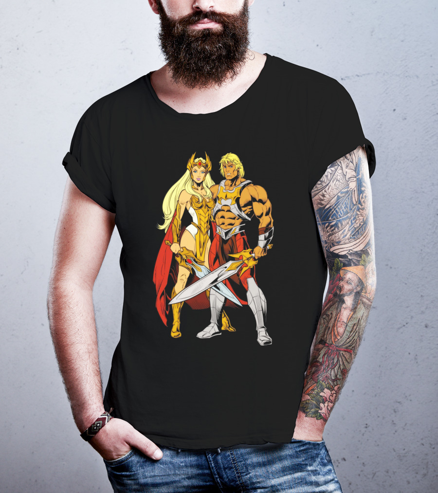 She-Ra And He-Man Classic Characters With Swords T-Shirt