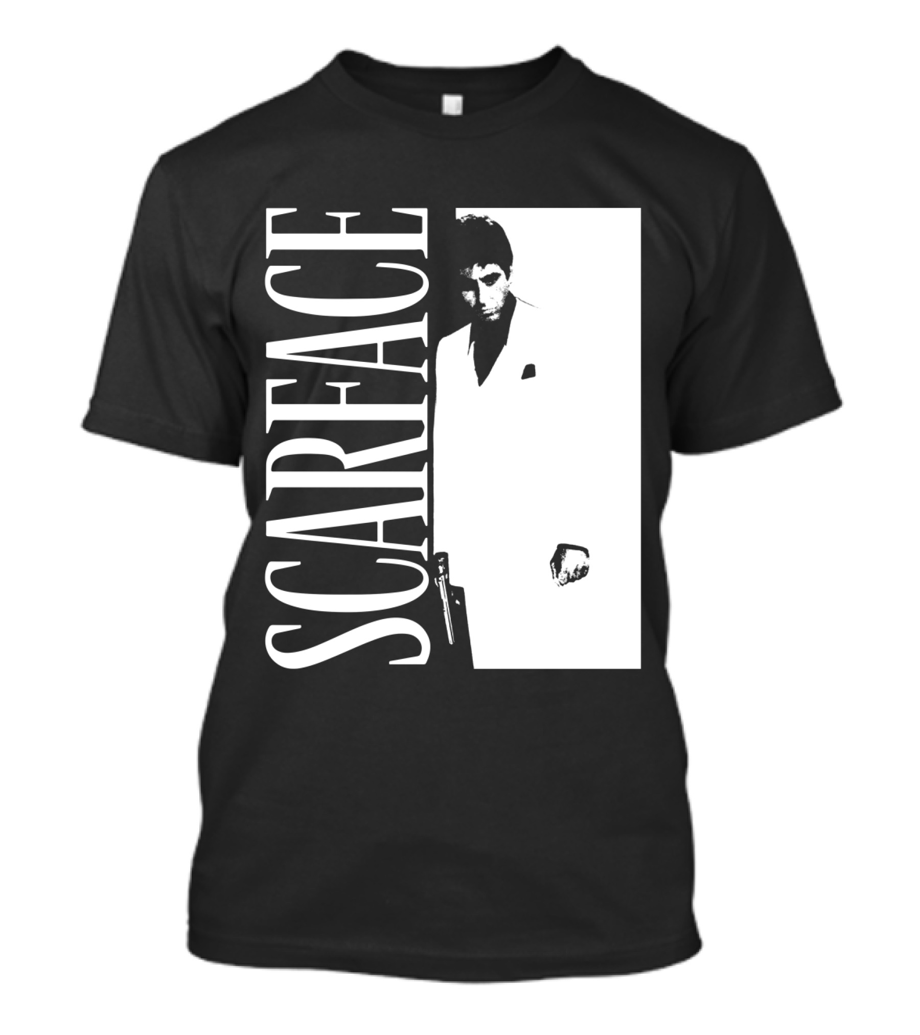 Scarface White Suit Black Background Iconic Movie Image T-Shirt