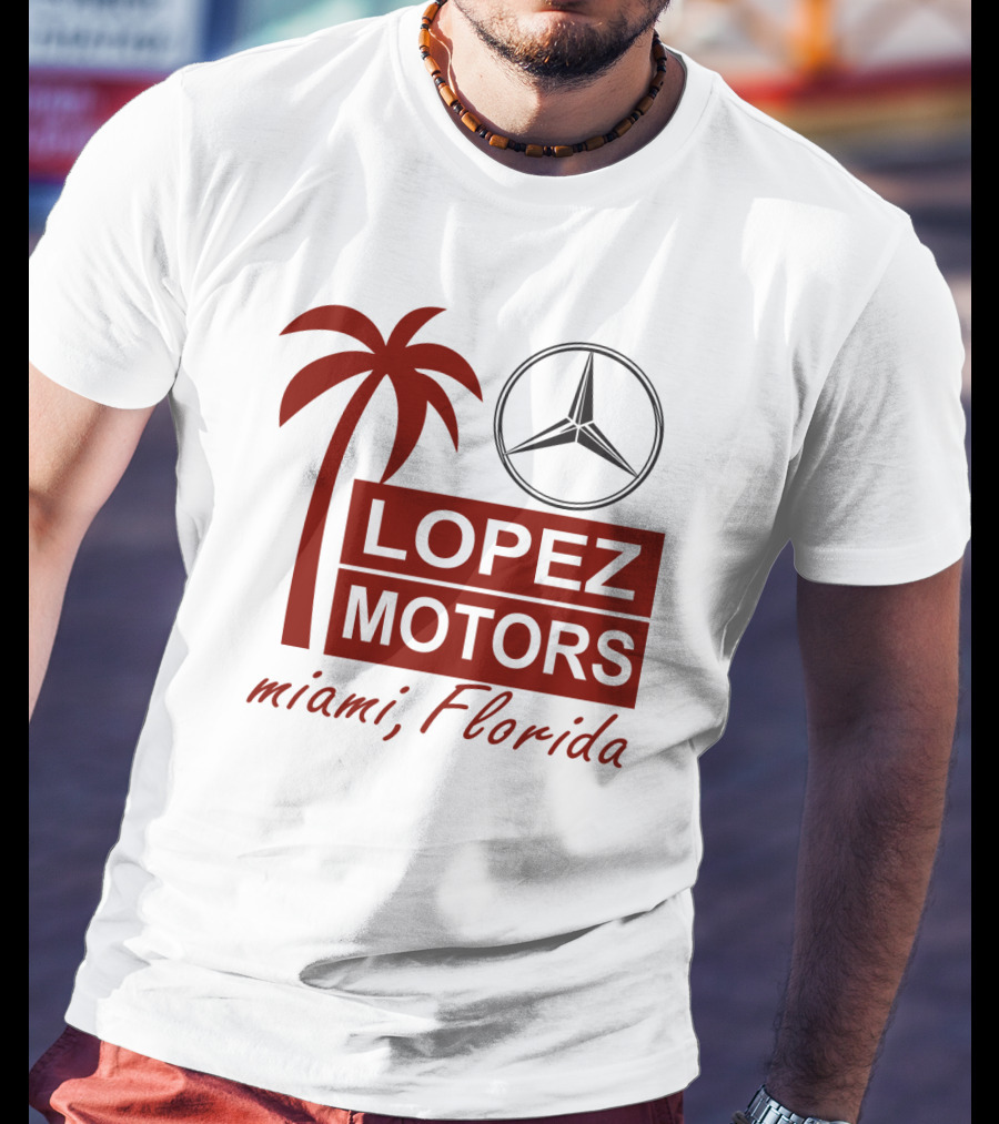 Lopez Motors Miami Florida Scarface Palm Tree Mercedes Benz Star T-Shirt