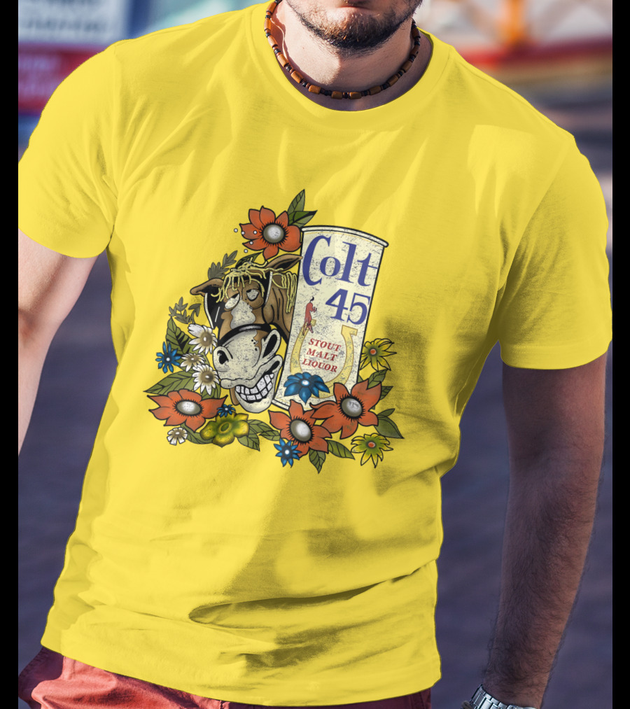 Colt 45 Stout Malt Liquor Jeff Spicoli Horse Floral T-Shirt
