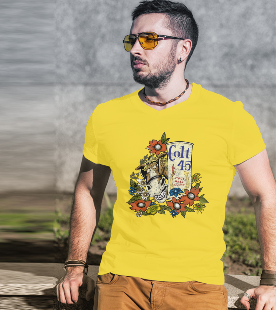 Colt 45 Stout Malt Liquor Jeff Spicoli Horse Floral T-Shirt