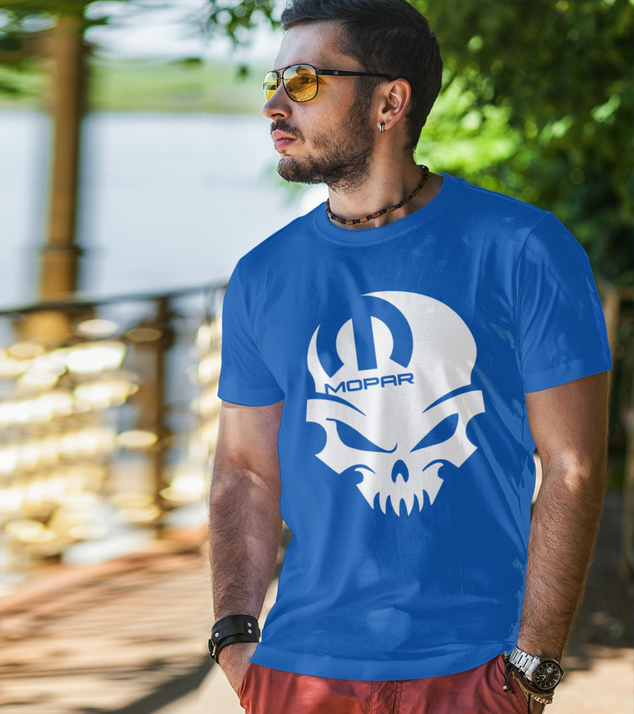 Mopar Skull Logo Blue Background T-Shirt