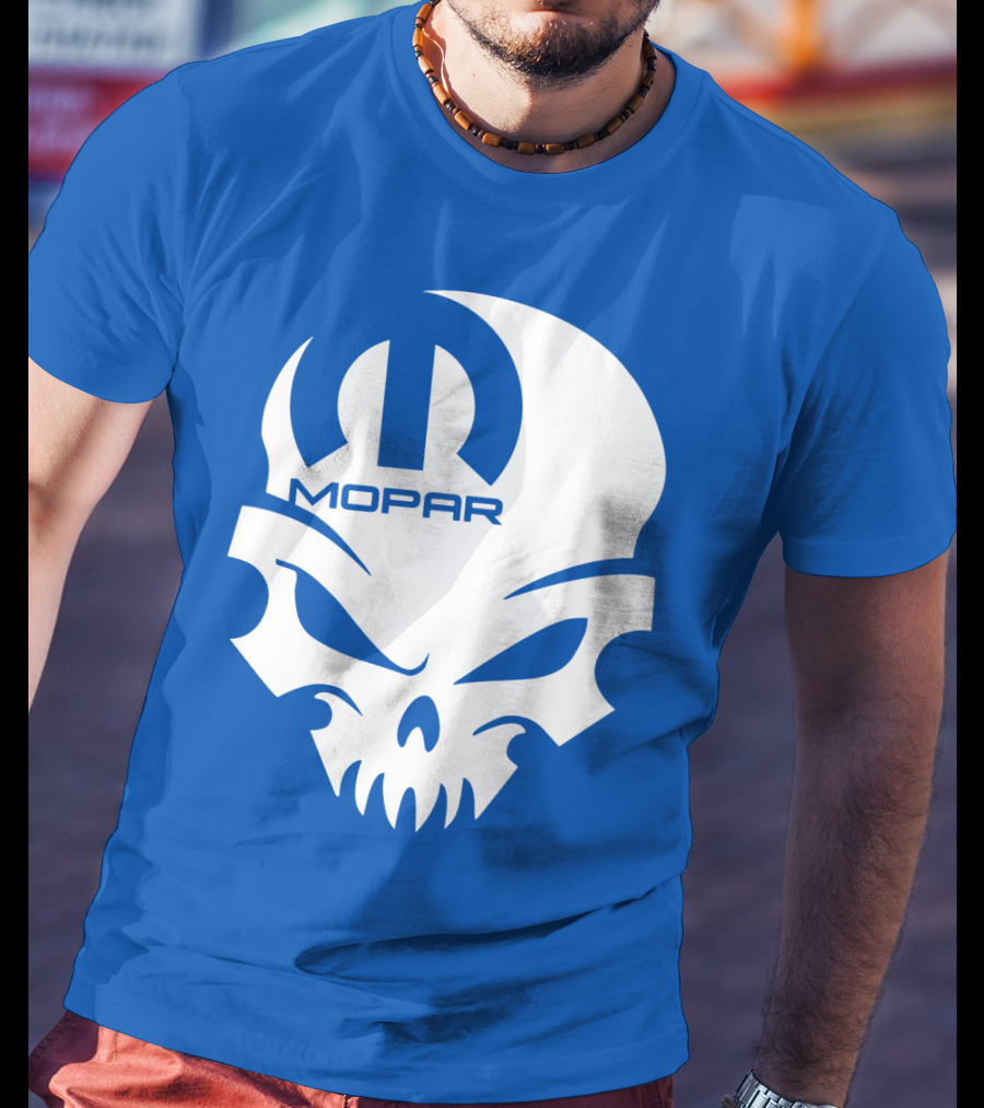Mopar Skull Logo Blue Background T-Shirt