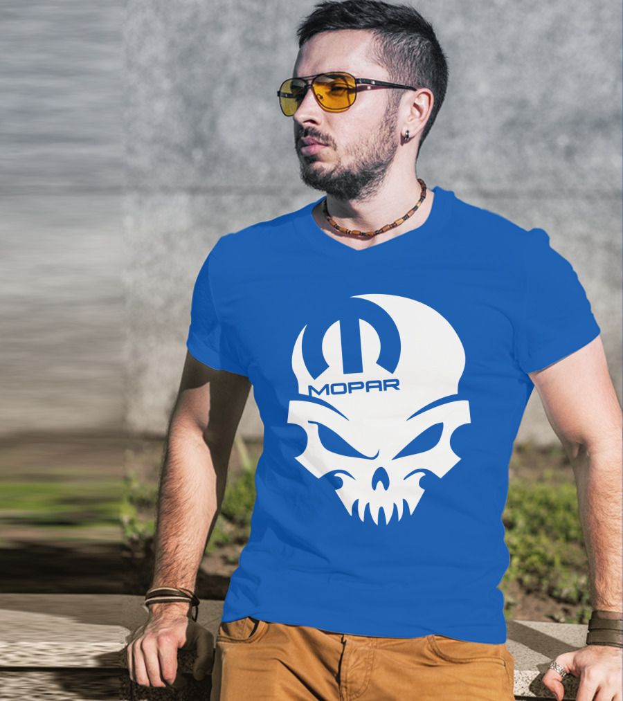 Mopar Skull Logo Blue Background T-Shirt