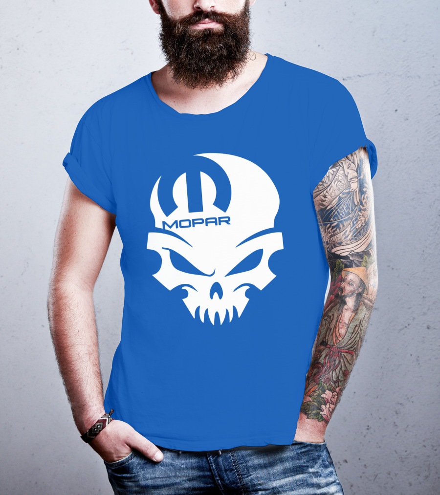 Mopar Skull Logo Blue Background T-Shirt