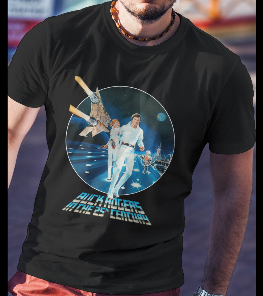 Buck Rogers In The 25th Century Space Adventure Crew And Starship On Futuristic Landscape T-Shirt