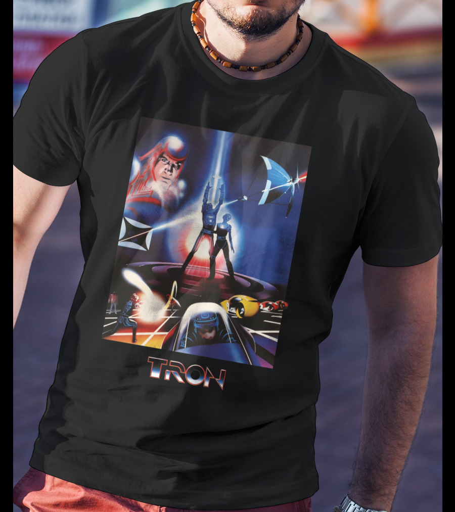 TRON Movie Artwork With Iconic Light Cycle And Disc Battle T-Shirt