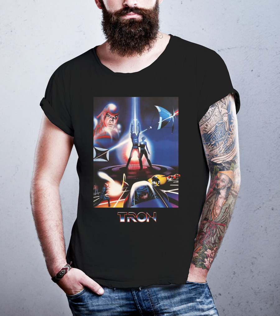 TRON Movie Artwork With Iconic Light Cycle And Disc Battle T-Shirt