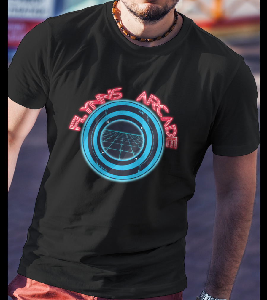 Flynn's Arcade Tron Grid Logo Neon T-Shirt