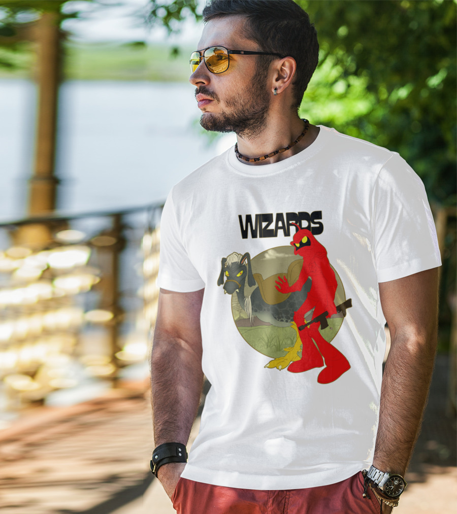 Wizards Animation Character With Red Humanoid And Armed Bird T-Shirt