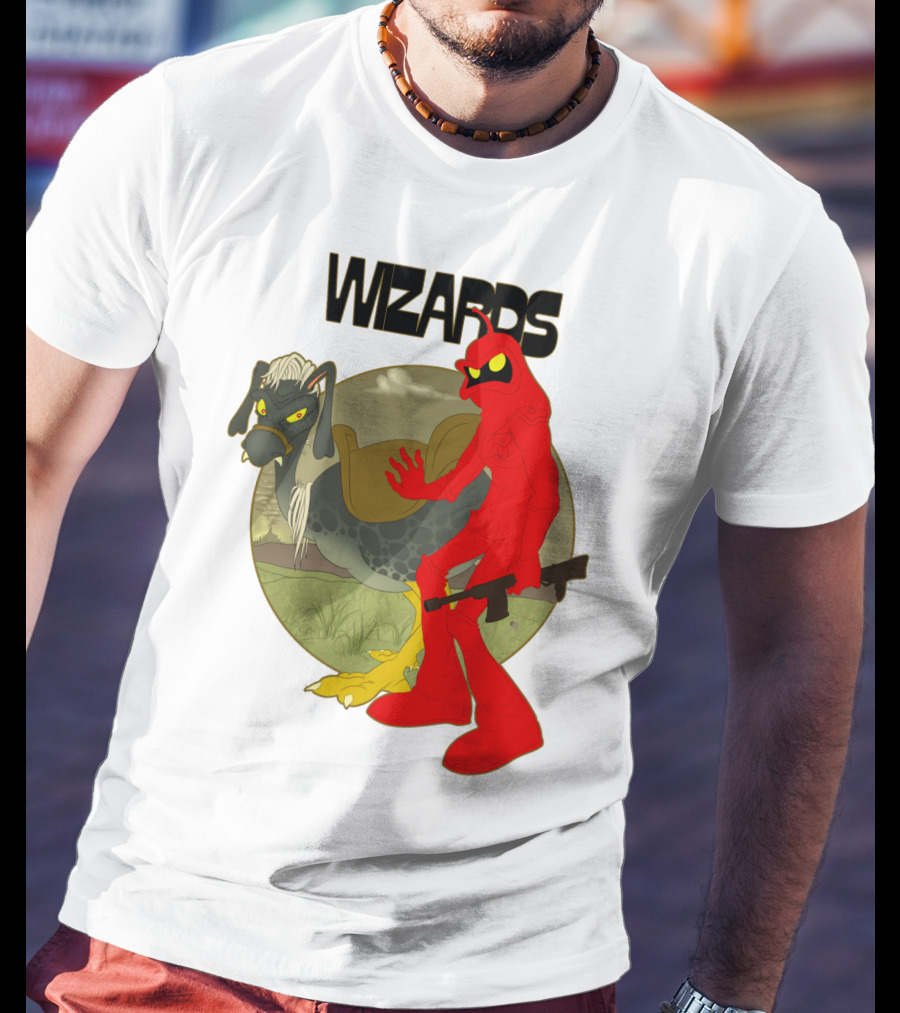 Wizards Animation Character With Red Humanoid And Armed Bird T-Shirt