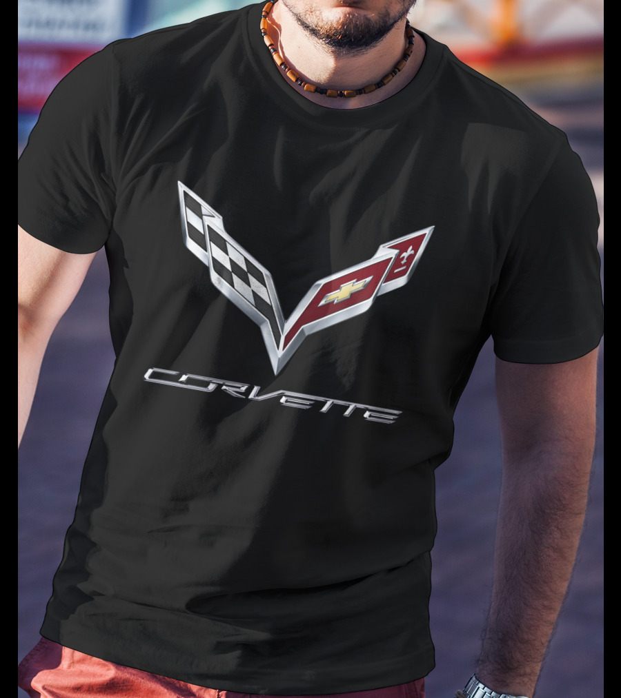 Chevrolet Corvette C7 Emblem With Racing Flags And Iconic T-Shirt