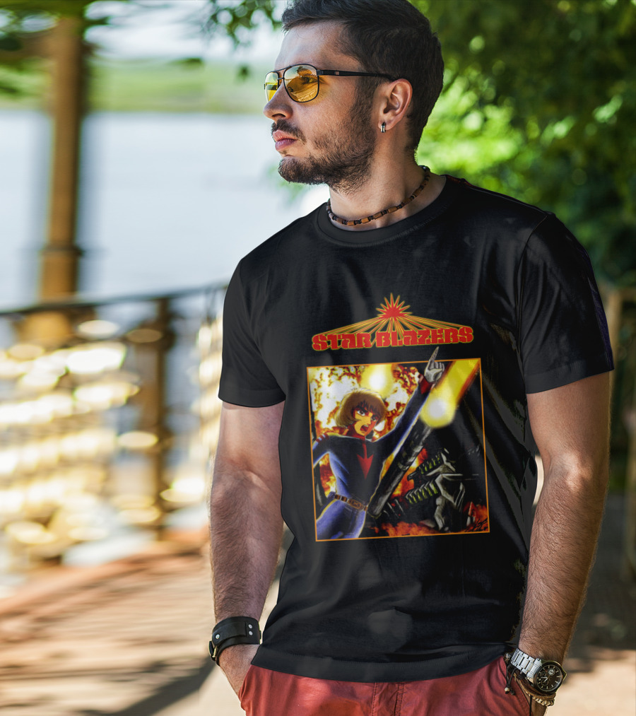 Star Blazers Anime Character In Action Scene With Explosions And Giant Mecha T-Shirt