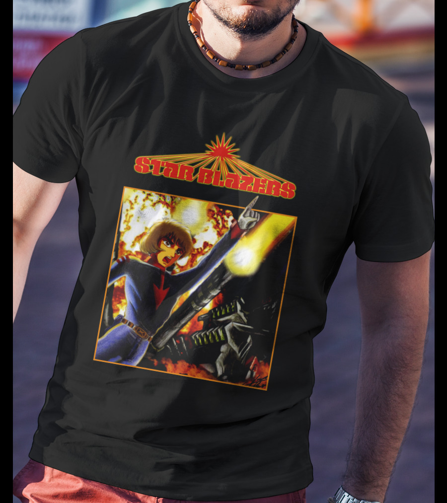 Star Blazers Anime Character In Action Scene With Explosions And Giant Mecha T-Shirt