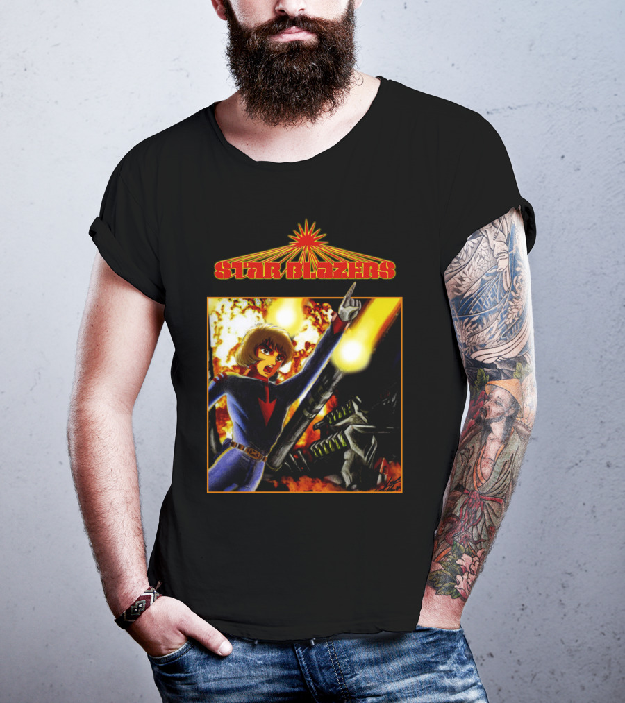 Star Blazers Anime Character In Action Scene With Explosions And Giant Mecha T-Shirt