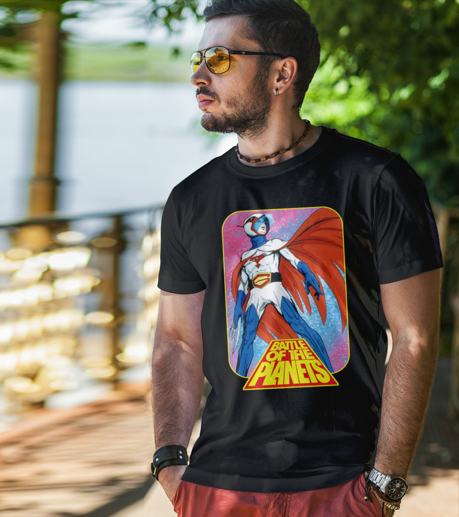 Battle Of The Planets G-Force Heroic Stance In Space Background T-Shirt