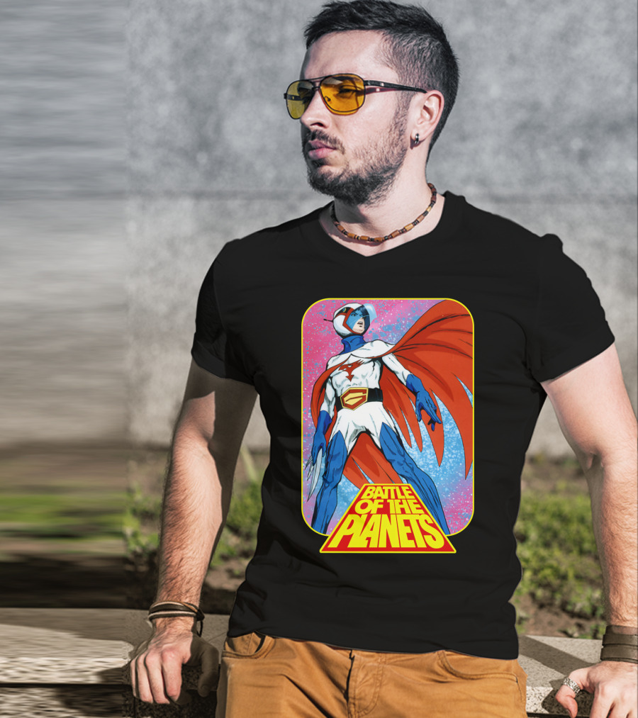 Battle Of The Planets G-Force Heroic Stance In Space Background T-Shirt