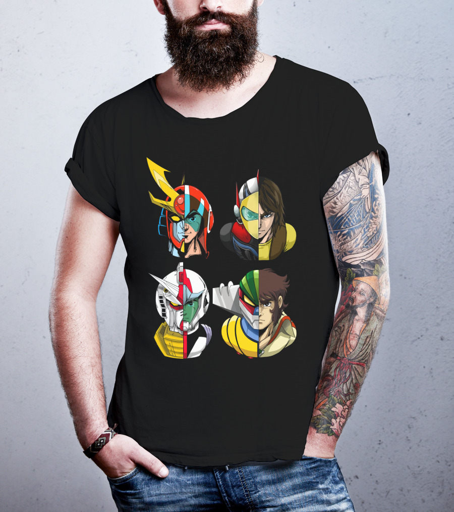 Duke Fleed Jeeg Gundam Daitarn Iconic Mecha Heroes Fusion T-Shirt