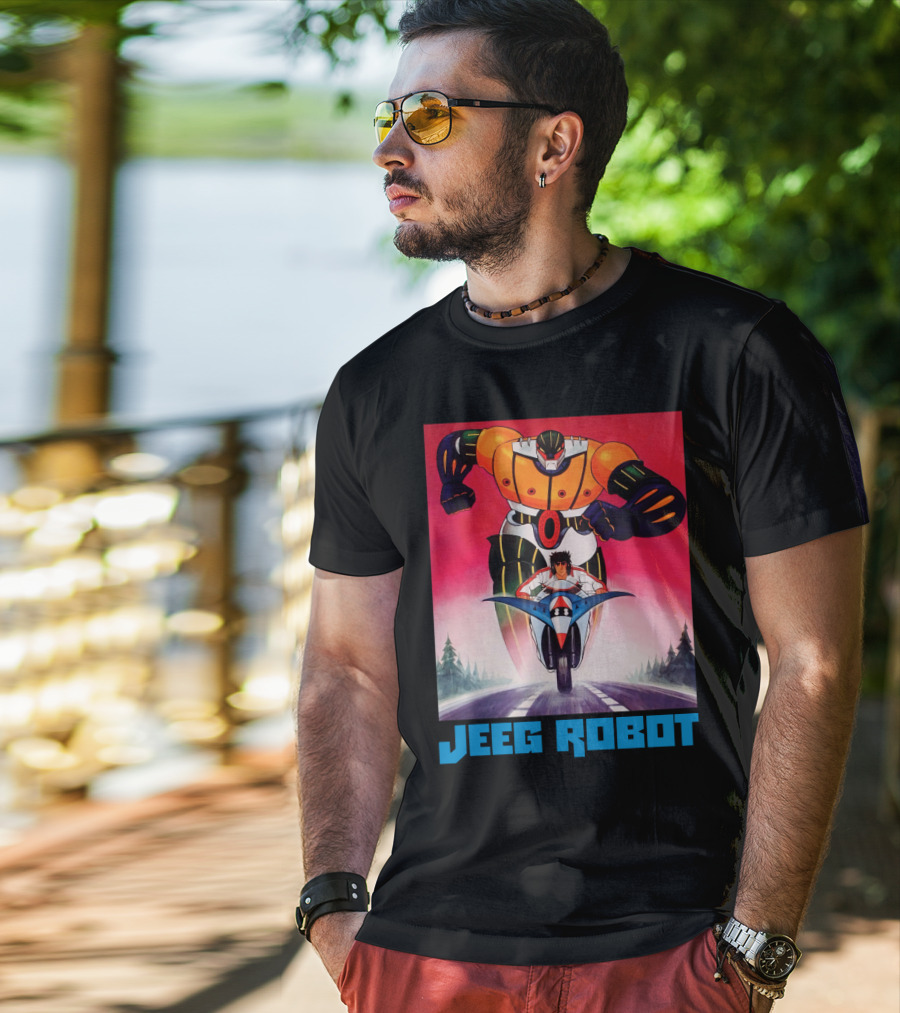 Jeeg Robot Anime Character With Motorcycle Racing T-Shirt